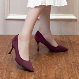 New Women's professional high heels stiletto suede pointed-toe shoes Size 8